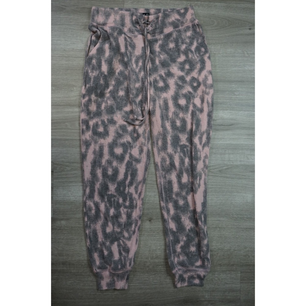 BLANK NYC Women Small Full Length Fleece Pink Gray Cheetah Drawstring Sweatpants
